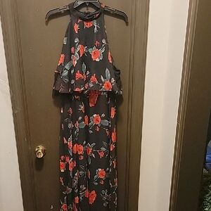 Gorgeous "Evening Out" Maxi Black With Red Roses 2X  NWT